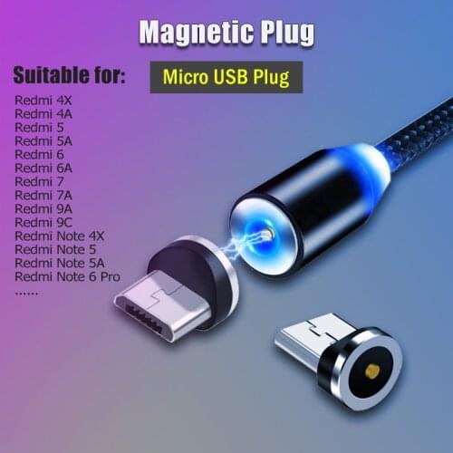 Round Magnetic Micro USB Charging Adapter for Xiaomi Redmi 4X 4A 5 5A 6 6A 7 7A 9A 9C S2 Note 3 4 4X 5 5A 6 Pro Micro Plug Cable