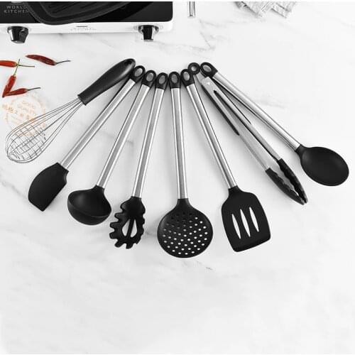 Kitchen Set High Temperature Resistant Silicone Kitchenware 8-Piece Stainless Steel Tube Handle Silicone Spatula Kitchenware Set