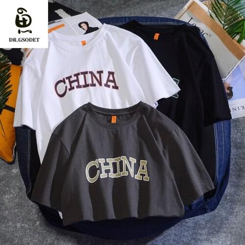 GSODET Summer T-Shirt Couple Cotton China Printed Short-Sleeved O-Neck Trendy Casual All-Match Large Size Mens and Womens Tops