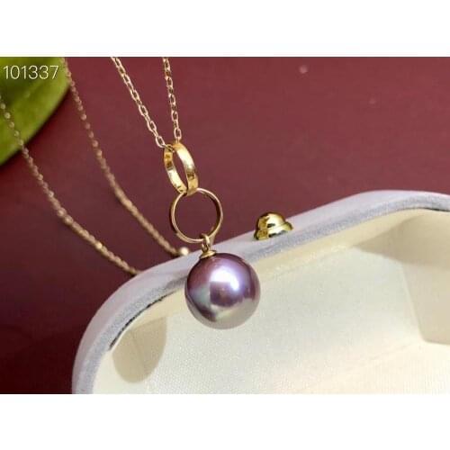 MADALENA SARARA Pure 18K Gold 10-11mm Purple Freshwater Pearl Pendant Au750 Gold Chain Women Necklace