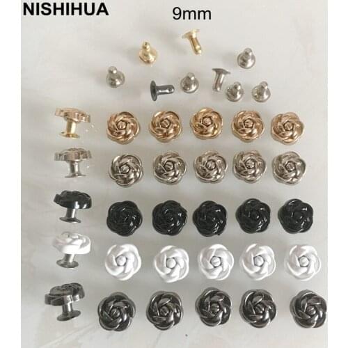 50 Sets Metal Rose Flower Rivet Studs 9mm Gold/Silver/Black/White/Blackgunmetal Shoes,Jeans,Boots,Bags Decoration Spike Rivets A