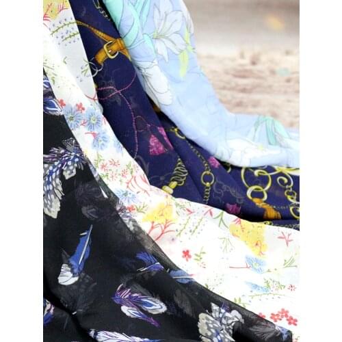 Micro Transparent Floral Chiffon Fabric Cloth By The Meter Per for Skirt Dress Clothing Sewing Daisy Flower Printed Thin Textile