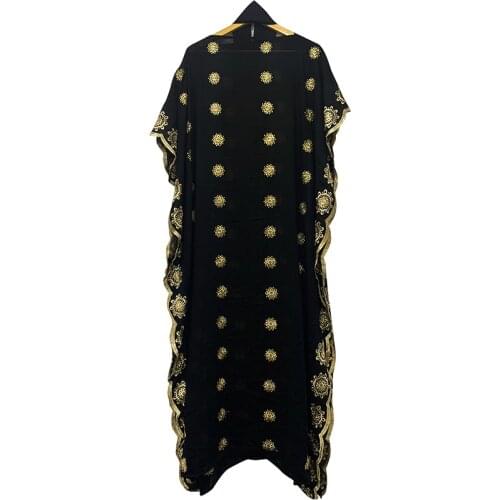 Fashion Africa style Abaya Long Dashiki Diamond Daily Clothes Black Dress with scarf Loose Muslim Robe For African Lady