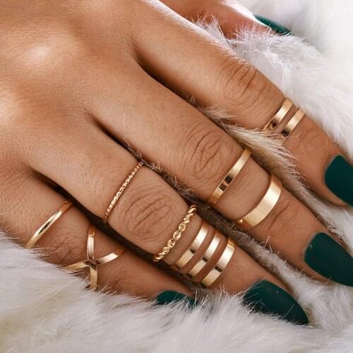 Fashion trend retro simple metal smooth twist cross opening ring 8-piece female ring jewelry