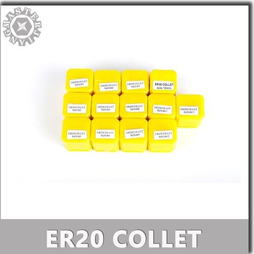 For CNC Milling Lathe Tool and Spindle ER20 Collet Set 13pcs/Kit er20 Collet Chuck From 1mm to 13mm Beating 0.1MM Precision