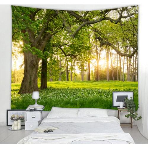 Nature Forest Tapestry Wall Mount Sunshine Tree Carpet Wall Cloth Tapestry Hippie Mandala Tapiz Landscape Home Decor Tapestry