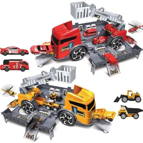 2021 New Creative Baby Play Toy Vehicle Parking Lot DIY Assemble Fire Rescue Truck Engineer Kit Children Collection Car Model