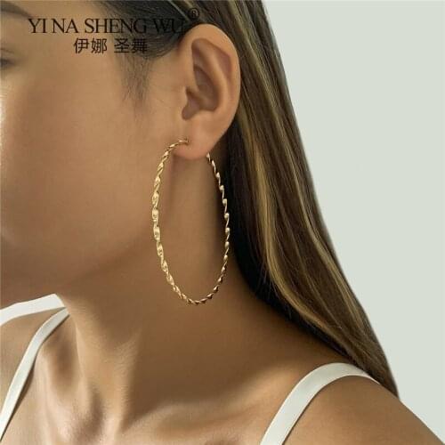 New Simple Spiral Big Hoop Earring For Women Statement Fashion Large Circle Round Earrings Party Jewelry Girl Gift Accessories