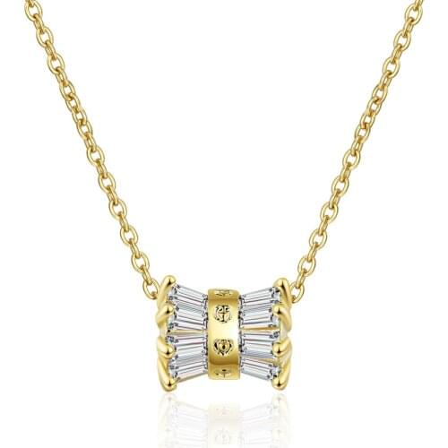 Dazzling Mosaic CZ Crystal Cylinder Pendant Necklace 925 Sterling Silver Necklace Jewelry For Women