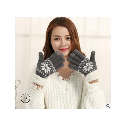 10pairs/lot Thick Cashmere Two Layer Winter Gloves For Women Snowflake Knitted Pattern Full Finger Skiing Touch screen Glove
