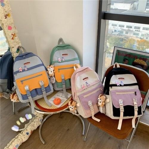 Summer Contrast Color Fashion Womens Backpack Multi-pocket Large School Backpack Nylon Waterproof Student School Bags