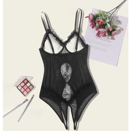 S-4XL Plus Size Women Lace Open Crotch Lingerie Open Cup Bra Bralette Jumpsuit Underwear Cupless Bodysuit Black Teddy Lingerie