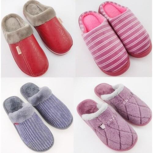 Winter Cartoon Womens Plush Slippers New Warm Home Indoor Flat Cotton Slides Lovers Casual Large Size Household Flock Sandals