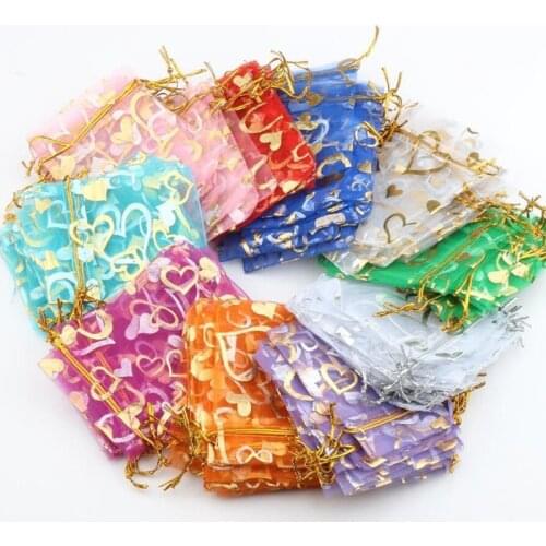 100Pcs Mixed 9x12cm Organza Bags Jewelry Wedding Party Decoration Drawable Packaging Display & Gift Candy Pouches Bags