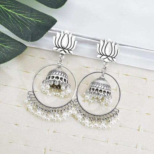 Alloy Vintage Lotus Tassel Lantern Pendant Indian Earrings For Women Bohemian Gypsies Ethnic Party Ladies Earrings Jewelry Gifts