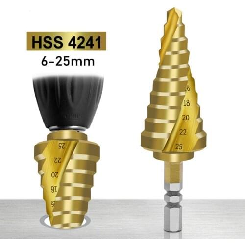 HSS 4241 Titanium Coated Hex handle Spiral groove Step Drill Bit 6-25mm Drilling Power Tools Metal Wood Hole Cutter Cone Drill