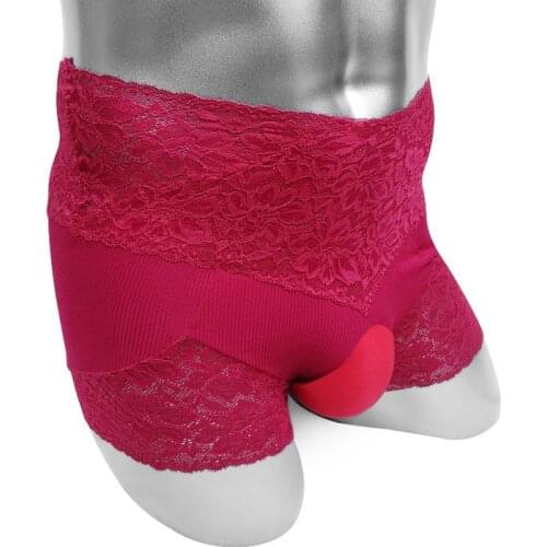 Mens Bulge Pouch Boxers Shorts Floral Lace Sexy Sissy Underwear Erotic Costume Panties Lingerie Fashion Male Underpants