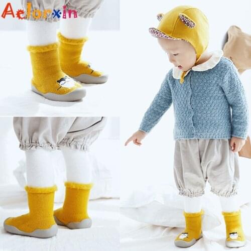 Animal Thicken Plus Velvet Baby Shoes Girl Boy Toddler Walking Soft Shoes Rubber Sole Middle Floor Socks Childrens Socks