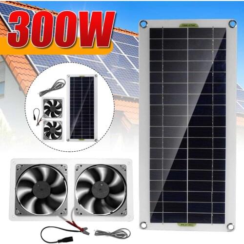 12V 200W Solar Exhaust Fan Air Extractor Mini Ventilator Solar Exhaust Fan for Dog Chicken House RV Car Fan Charger with 2 Fans