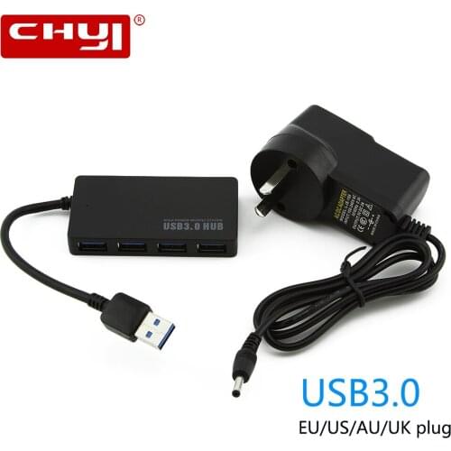 CHYI Super Speed USB 3.0 HUB 4 Port Multi USB Splitter With AU/EU/US/UK External Power Adapter For Macbook Laptop PC Accessories