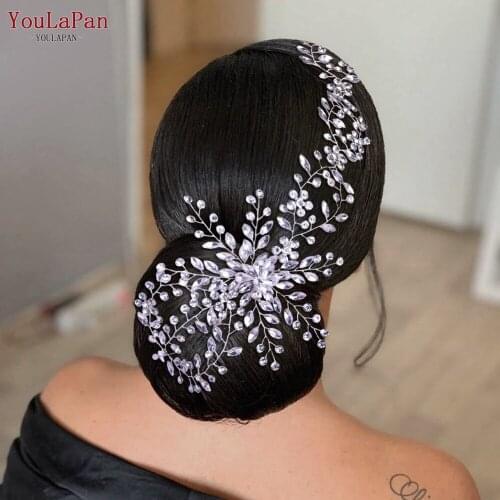 YouLaPan HP242 Elegant Bridal Hair Vine Headband Silver Color Rhinestones Handmade Headwear Hair Accessories Wedding Jewelry
