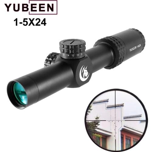 YUBEEN 1-5X24 Hunting Thin Edge Riflescopes Glass Etched Reticle Turrets Lock Compact Shooting Scope