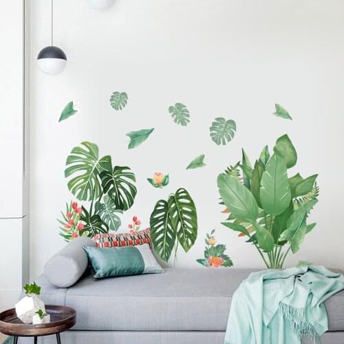 Green Plantain Leaves Wall Stickers Living Room Bedroom Background Wall Decals Room Decoration Teenager Home Accessories Mural