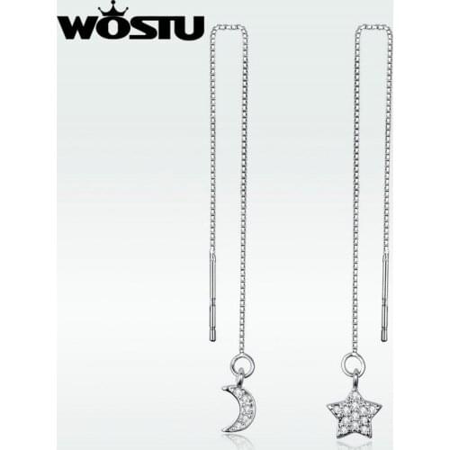 WOSTU 2020 Moon & Stars Drop Earrings For Women Wedding Party Long Line BNngle Earrings Fashion Minimalist Style Jewelry ZBFE166