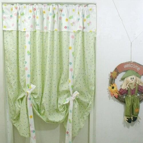 1 Panel 150*150cm Koream Style Green Dot Splice Floral 100% Cotton Twill Door Curtain Decorative Adjustable Height Curtain