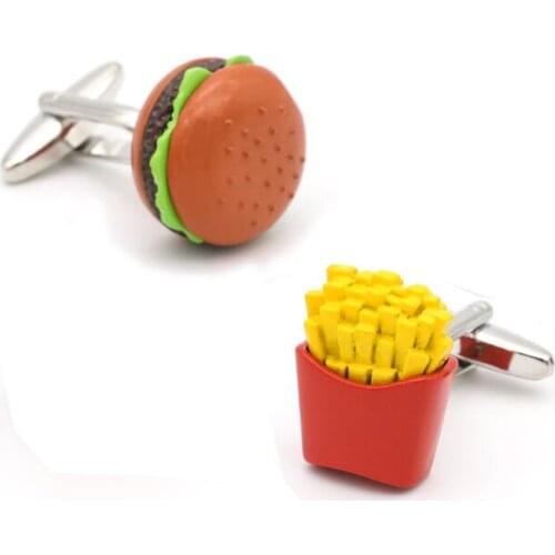 10pairs/lot Novelty Food Design Cufflinks Hamburger&French Fries Cuff Links Mens Jewelry Wholesale