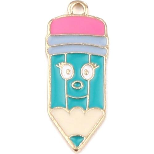 10 PCs Zinc Based Alloy College Jewelry Charms Pencil Gold Color Multicolor Enamel 24mm x 10mm