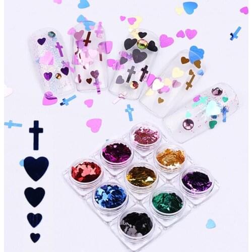3 Boxes Shinny Nail Sequins Ultra-thin PET Cross Heart Nail Art Deration Tools DIY Manicure Sequins Patches Jewelry Set