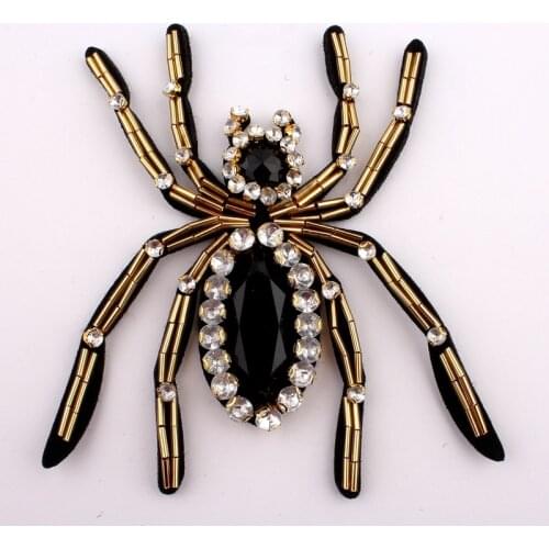 1PC 11CM*9CM Handmade Stick Insect Rhinestone Applique Patch For Clothing Decoration Sew on Beaded 3D Spider Patches For Apparel