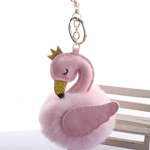 Pompom Keyring Bag Ornaments Fur Ball for Children Cartoon Cute Crown Swan Plush Key Chain Creative Pendant Kids Favor Gifts New