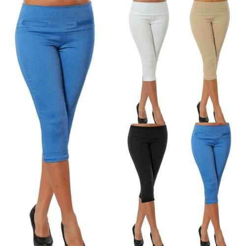 New Women Plus Size Solid Pocket Casual Elastic Pants Cropped Calf-length Trousers Fashion Casual Daily High Quality Pants 2021