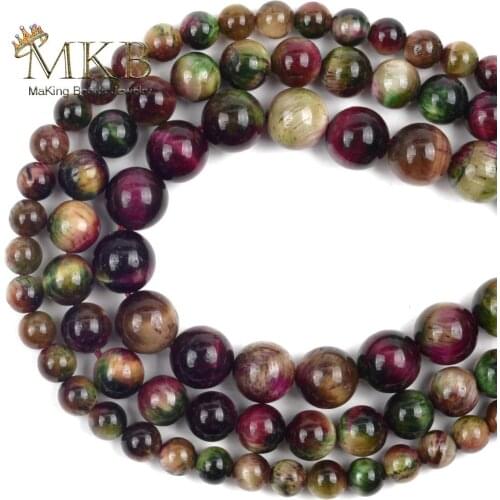 Natural Stone Beads 6/8/10mm Multicolor Tiger Eye Round Loose Beads for Jewelry Making Diy Bracelets Necklace Jewellery 15"