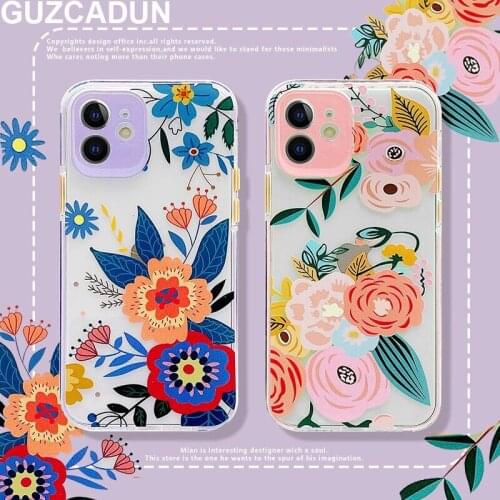 Retro Flower Leaves Pattern Phone Cases for Iphone 12 Pro Max 7 8 Plus 11 Pro Max Xs Max Xr X SE 2020 Clear Soft TPU Cover Coque