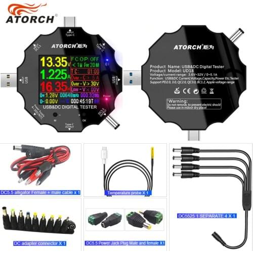 UD18 Type-C 18 in 1 DC5.5 USB3.0 tester APP dc digital voltmeter power bank charger voltage current ammeter detector meter
