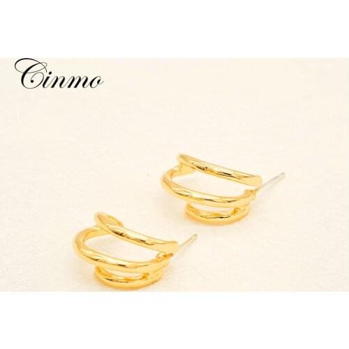 Cinmo Smooth Round Tube Piercing Stud Earrings For Women Girls Korean Gold Cute Statement Earrings Trendy Party Ear Jewelry Gift