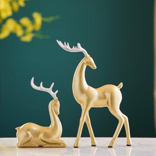 Home Decoration Ornaments One Piece Resin Statue European Decor Gifts Deer Ornaments Resin Animal Gold Black Modern Living Room