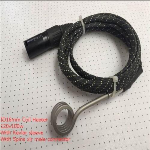ID16mm,Height12.7mm,120V100W,D-nail Coil Heater,Thermocouple K, Kevlar Sleeve with XLR 5pin Male Plug