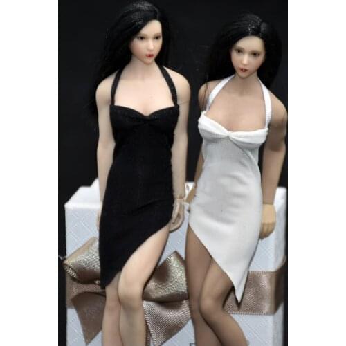 1/12 Scale Female Figure Clothes Accessory Suspender Dress Skirt Black/White Color with Bracelet for 6 Figma Action Figures