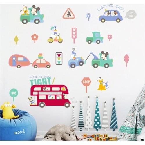 Cartoon Mickey Minnie Wall Stickers For Kids Rooms Christmas Decor Gift Children Kicking Line Bedroom Living Room Wall Stickers