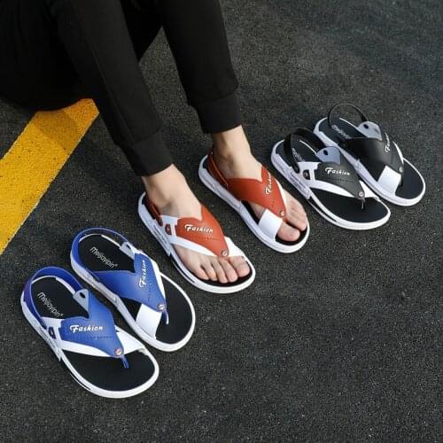 Mens New Summer Mens Open-toed Sandals Fashion Trend Beach Shoes Slippers Mens Sandals Mens Sandals Summer Leather Sandals 44