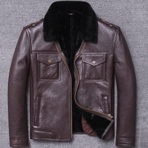 Man thickening loose coat quinquagenarian original ecology really leather and fur lamb wool flying serve winter mens cowhide