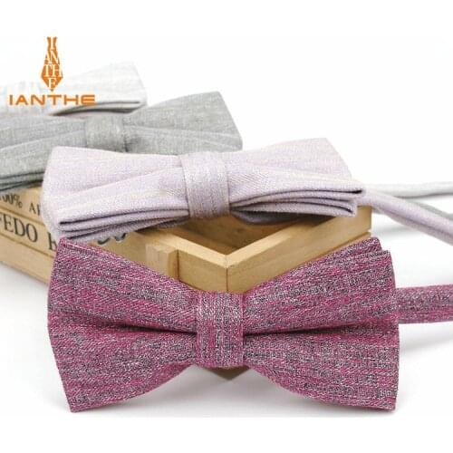 Ianthe Men Brand New Vintage Stripe Solid Wedding Bow Ties For Man Vestido Gravatas Groom Necktie Butterfly Fashion Bowties