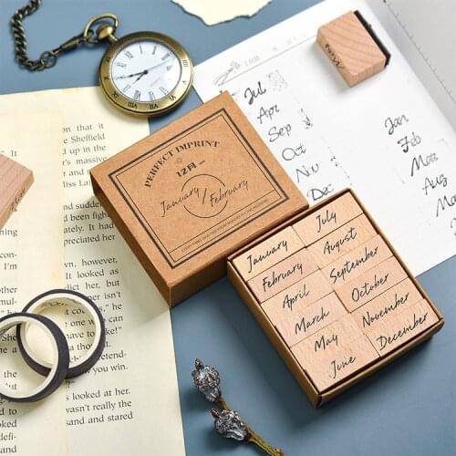 Week Months Number Design Decorative Wooden Rubber Number Stamp Set Vintage for Card Making DIY Craft Dairy Scrapbooking