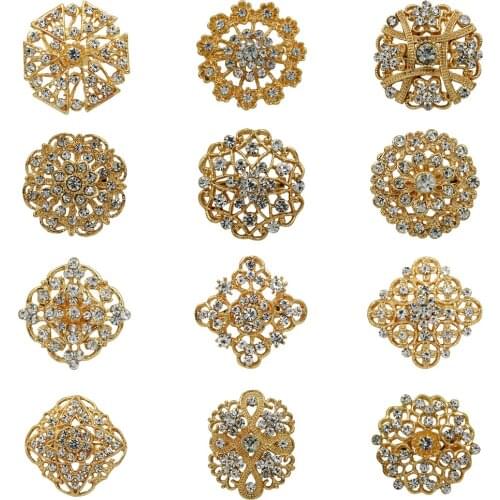 WEIMANJINGDIAN Lots of 12 Pieces Crystal Rhinestones Flower Brooch Pins Set for DIY Wedding Bouquet Kits Jewelry Accessories