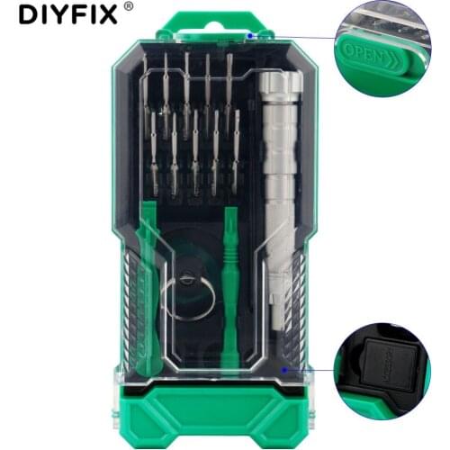 DIYFIX 17 in 1 Precision Screwdriver Set Tweezers Suction Cup Pry Spudger for Phone Tablet PC Repair Opening Tool Kit Hand Tools