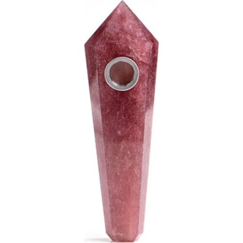 Natural Gemstone Strawberry Quartz Crystal Wand Smoking Pipe with 3strainer and 1brush